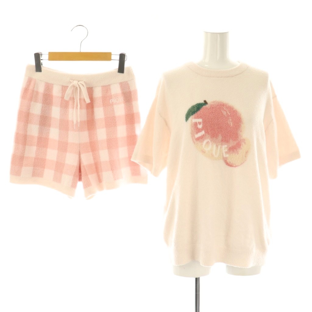 【中古】ジェラートピケ gelato pique フルーツ ジャガード プルオーバー ショートパンツ セットアップ ルームウェア 半袖 F ペールピンク スモークピンク /ES ■OS レディース 【ベクトル 古着】 251125