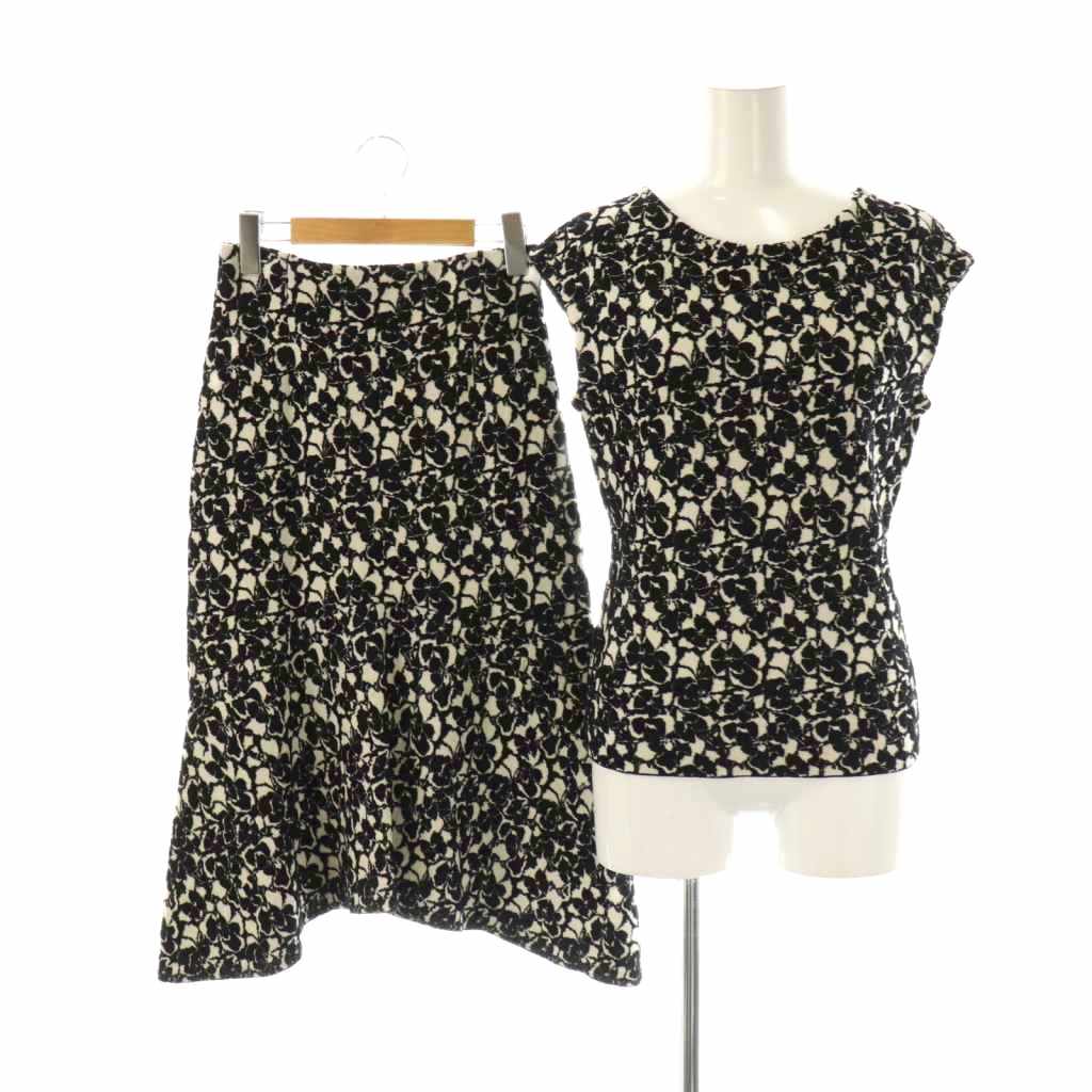 【中古】エポカ EPOCA ニットセットアップ ノースリーブ スカート 38 40 ブラック ホワイト /ES ■OS レ..