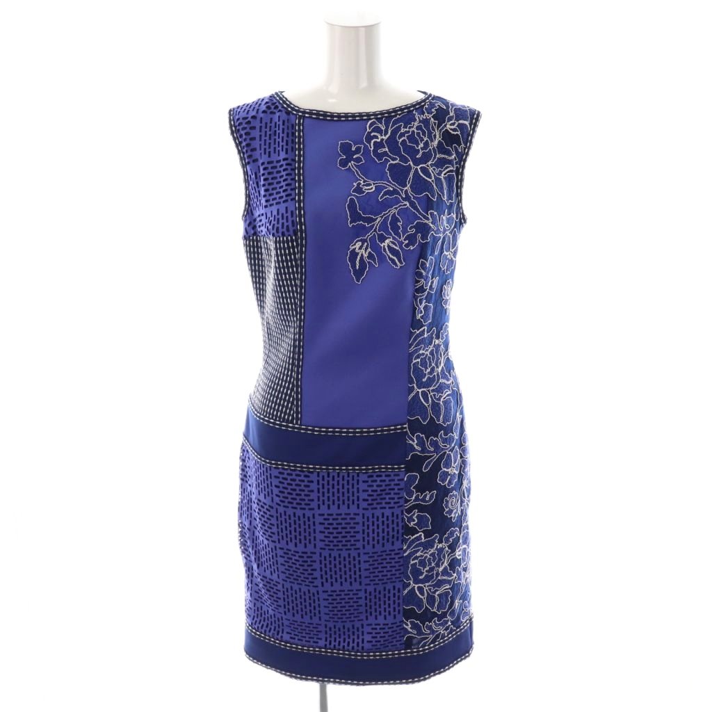 【中古】タダシショージ TADASHI SHOJI レース パッチワーク ドレス ワンピース ノースリーブ 2 ブルー ネイビー ホワイト /ES ■OS レディース 【ベクトル 古着】 251127