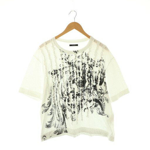 【中古】ターク TAAKK RUFFLE PRINT T-SHIRTS Tシャツ カットソー 2 ホワイト ブラック /ES ■OS ■SH メンズ 【ベクトル 古着】 260116