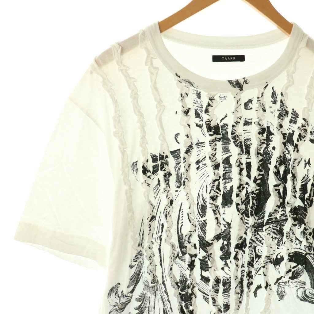 【中古】ターク TAAKK RUFFLE PRINT T-SHIRTS Tシャツ カットソー 2 ホワイト ブラック /ES ■OS ■SH メンズ 【ベクトル 古着】 260116 3