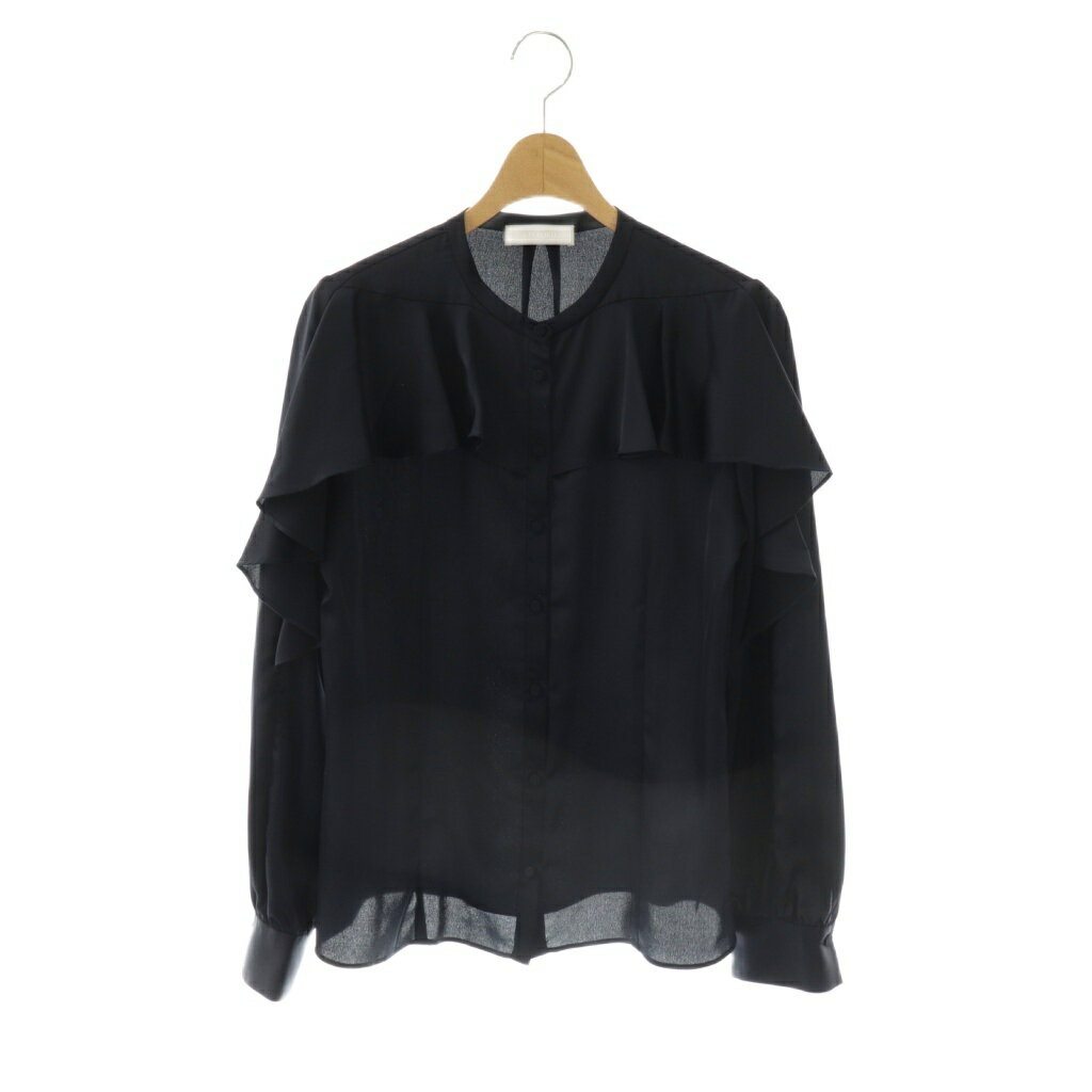【中古】セルフォード CELFORD 23AW サテンフリルブラウス シャツ 長袖 前開き 38 紺 /NR ■OS ■SH レディース 【ベクトル 古着】 260116