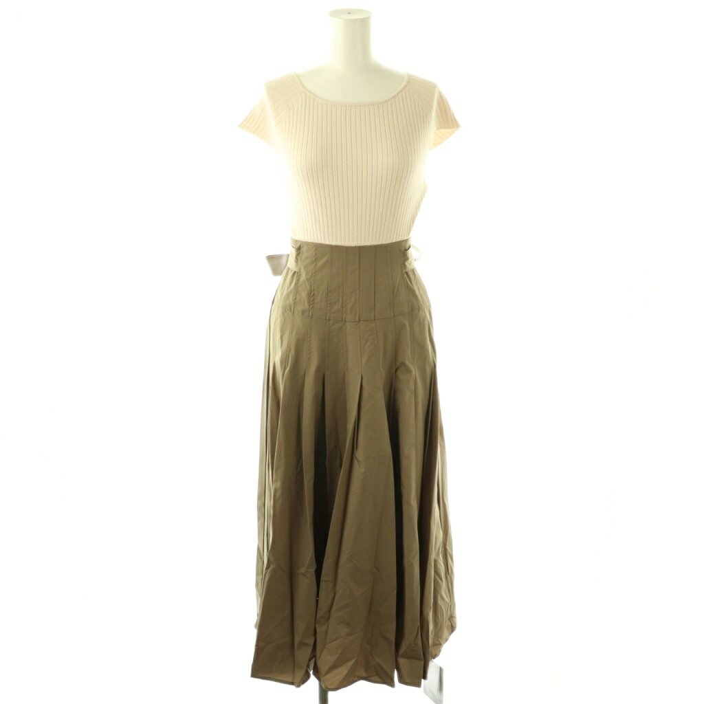 【中古】未使用品 リランドチュール Rirandture フレンチスリーブウエストリボンドッキングワンピース ロング 1 ベージュ /DF ■OS レディース 【ベクトル 古着】 260204