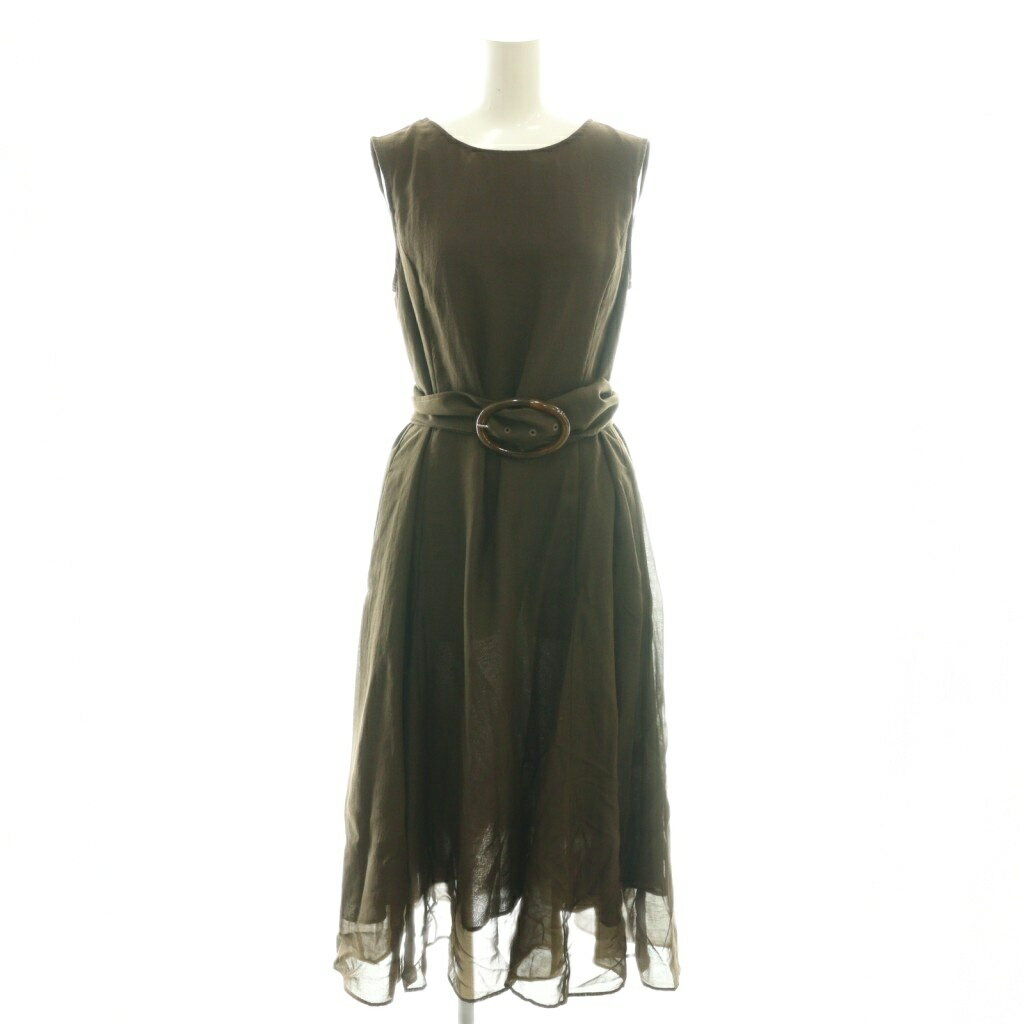 【中古】未使用品 ジャスグリッティー JUSGLITTY 洗えるAラインワンピース ロング ベルト付き 0 ブラウン /DF ■OS レディース 【ベクトル 古着】 260205