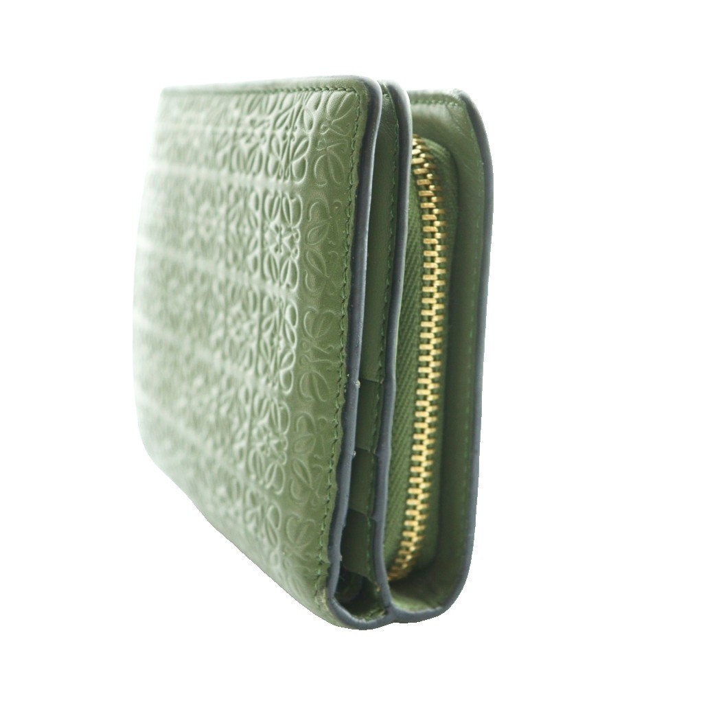 【中古】ロエベ LOEWE アナグラム リピートコンパクトジップウォレット 二つ折り財布 緑 グリーン /SS ■OS ■OH レディース 【ベクトル 古着】 260217