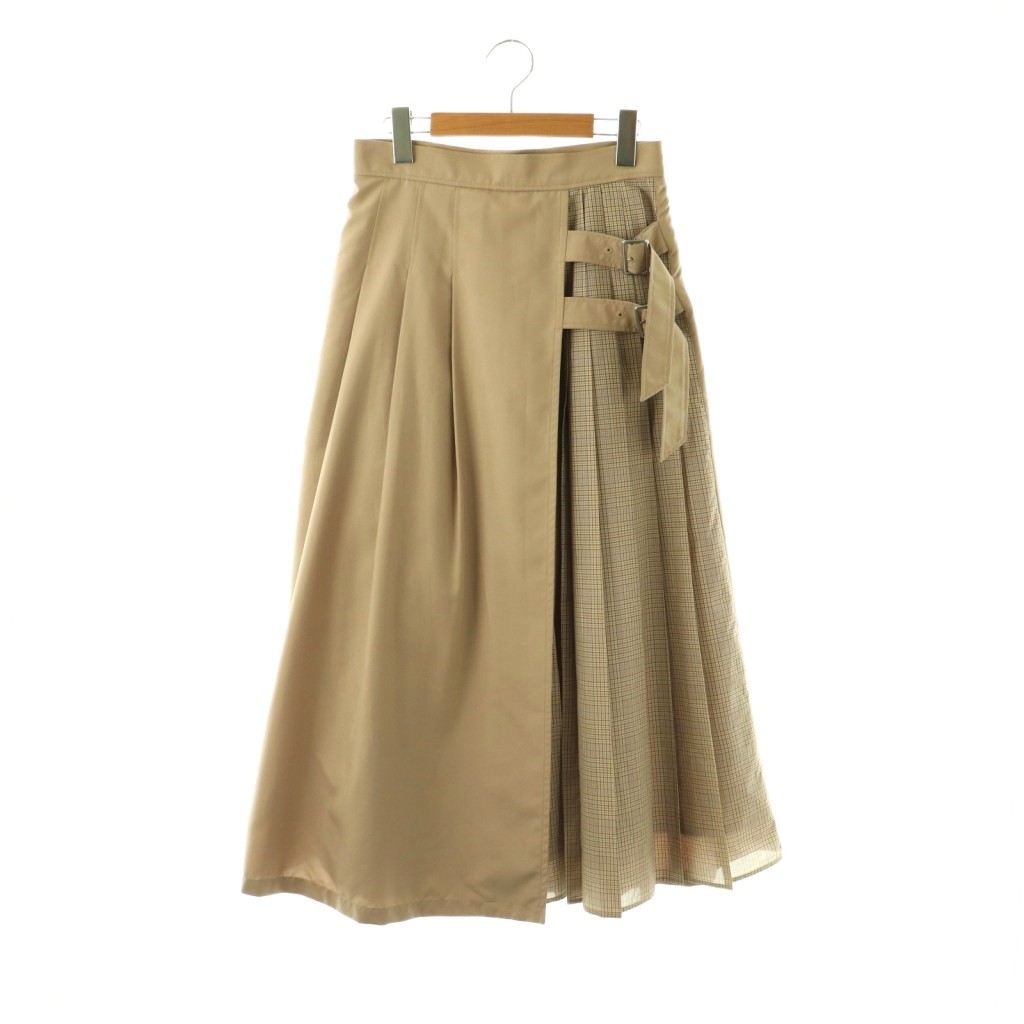 【中古】レイビームス Ray Beams チェックキリカエダブルベルトスカート S ベージュ プリーツ フレア /OK ■OS レディース 【ベクトル 古着】 260312