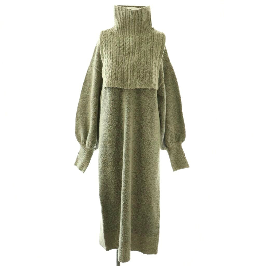 ウィルフリー willfully zip cable vest & volume sleeve melange knit OP ニットワンピース F グレー /MY ■OS レディース  260321