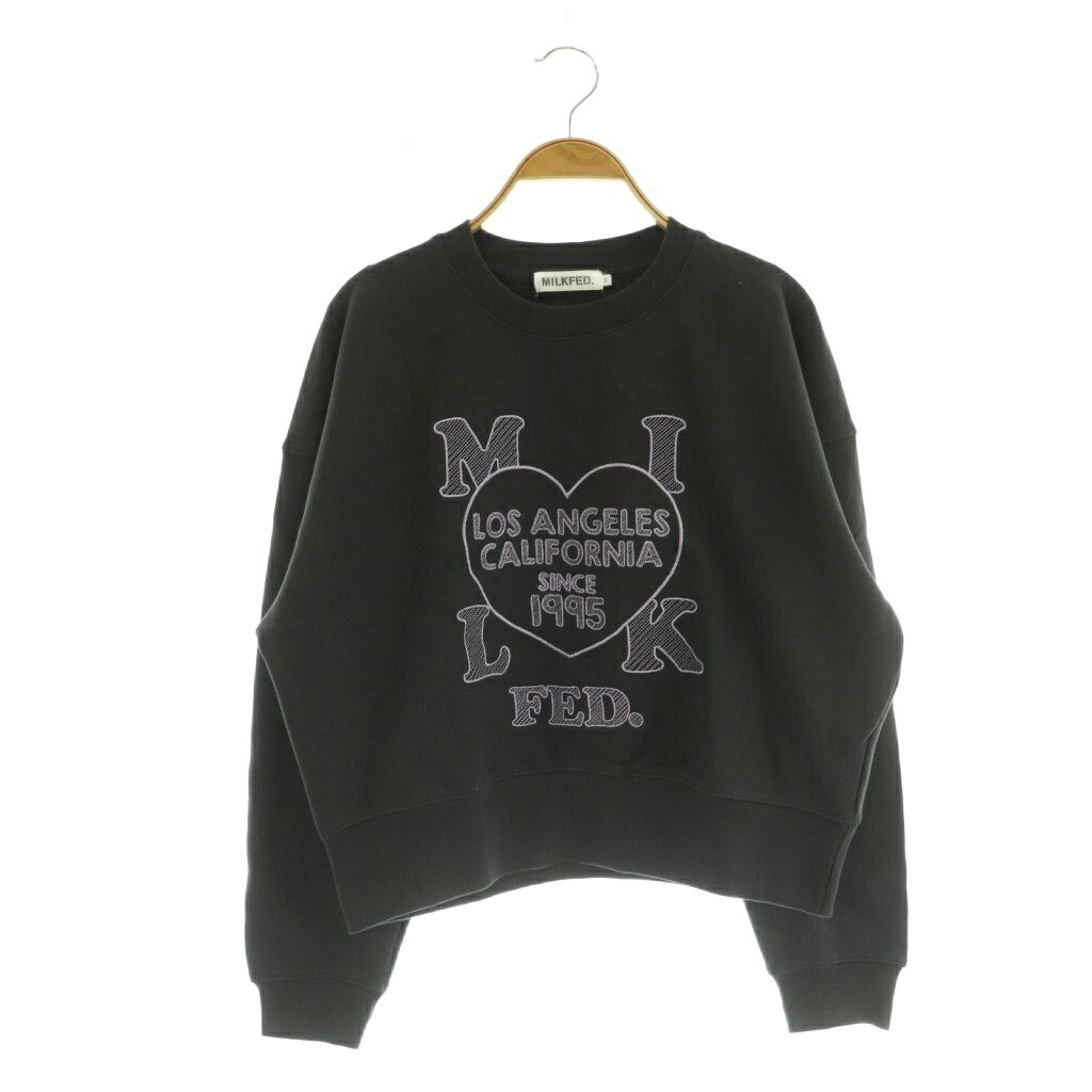 ミルクフェド MILKFED. STITCHED HEART LOGO SHORT CREW SWEAT スウェット トレーナー 長袖 M チャコールグレー /MY ■OS ■SH レディース  260326