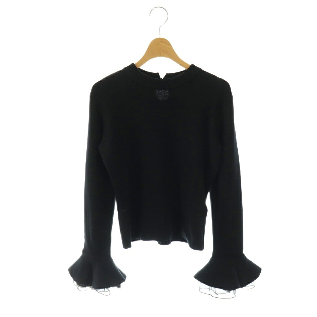 ハーリップトゥ Her lip to 25AW Eclat Flared Sleeve Knit エクラフレアスリーブニット 長袖 クルーネック ワンカラー ウール混 S 黒 ブラック /BB ■SH レディース  260407