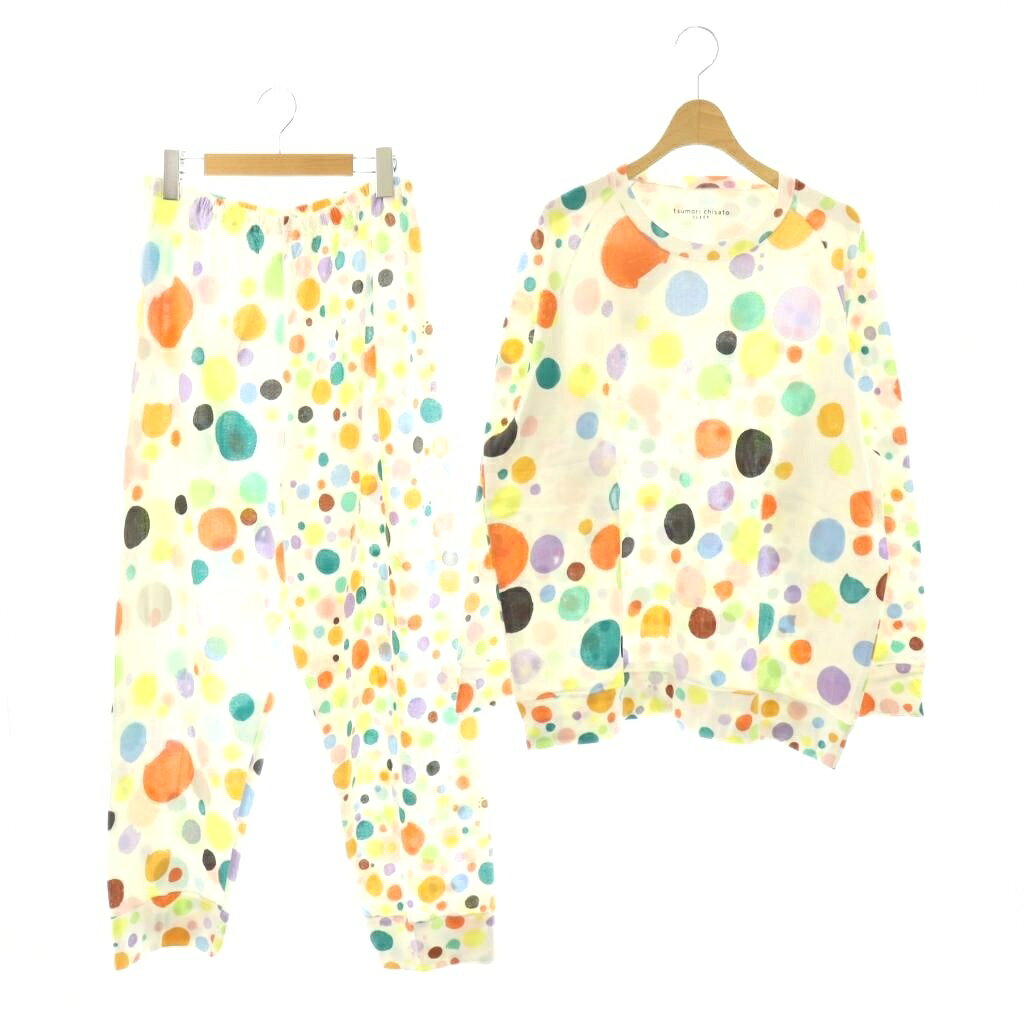 套装 - 【中古】ツモリチサト スリープ tsumori chisato SLEEP セットアップ ドット柄 パジャマ カットソー 長袖 ジョガーパンツ イージー 3L オフホワイト マルチカラー /DO ■OS レディース 【ベクトル 古着】 260409