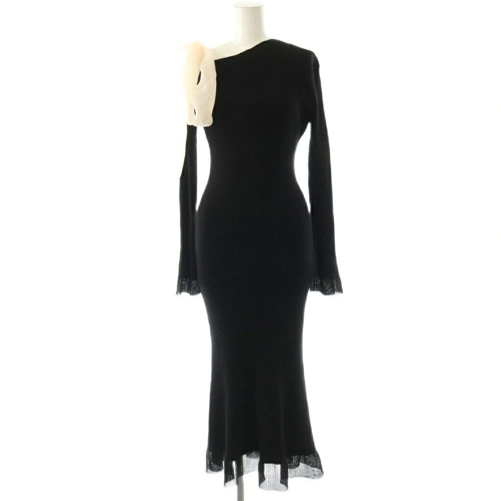 乐天商城 - 【中古】スナイデル SNIDEL 24AW ショルダーリボンアシンメニットワンピース ロング 長袖 F ブラック ピンク /DO ■OS レディース 【ベクトル 古着】 260409