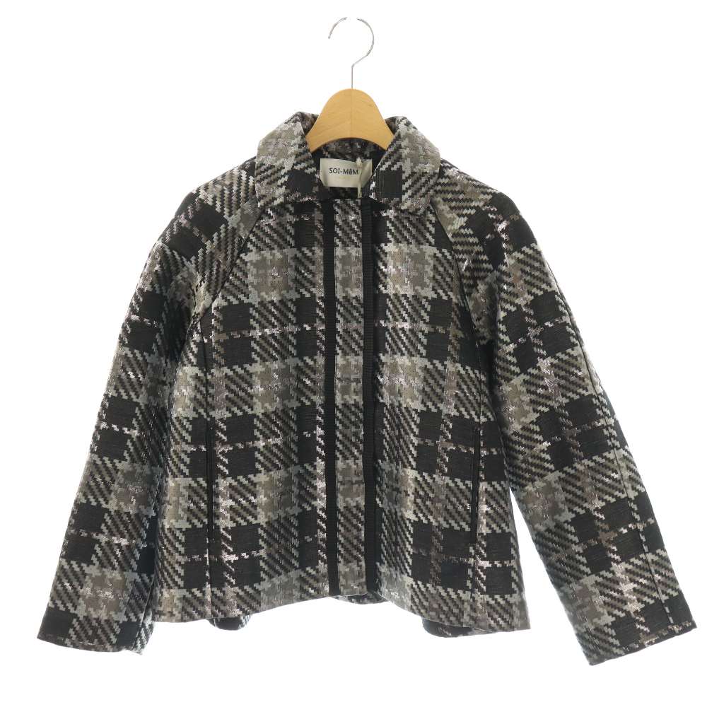 未使用品 ソワメム SOI-MeME MARILYN MOON check lame jacquard jacket ジャケット ステンカラー 黒 マルチカラー /CX ■OS ■SH レディース  260414