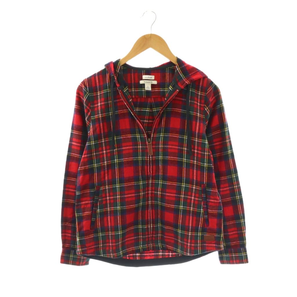 乐天商城 - 【中古】エルエルビーン L.L.BEAN タータンチェックジップアップフーディー ブルゾン ジャケット S 赤 /NR ■OS ■SH レディース 【ベクトル 古着】 260414