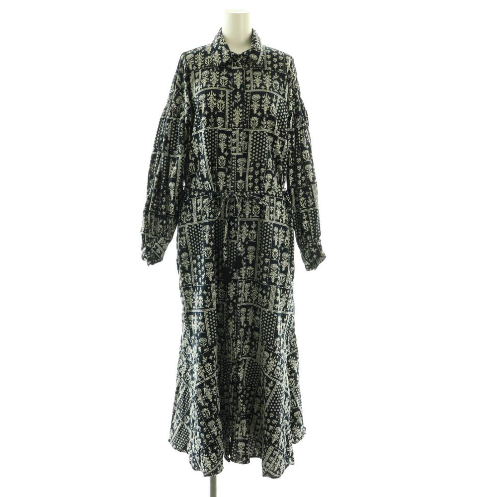 ヌキテパ NE QUITTEZ PAS! CRIMP COTTON PATCH WORK シャツワンピース M ブルー グリーン 総柄 ロング丈 /OK ■OS レディース  260423