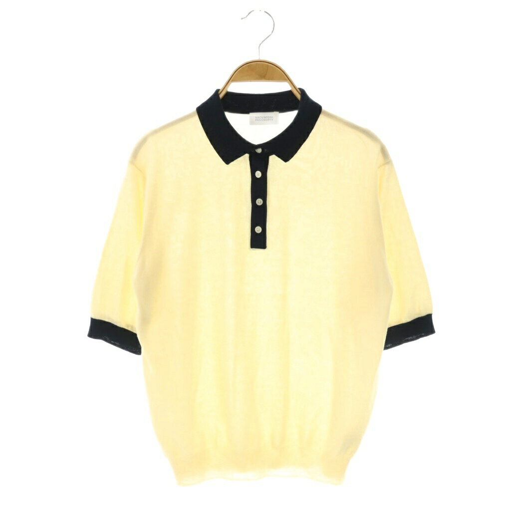 Polo Shirt - 【中古】マッキントッシュフィロソフィー MACKINTOSH PHILOSOPHY 配色ポロシャツ ニット カットソー 半袖 コットン 38 アイボリー 濃紺 /NR ■OS レディース 【ベクトル 古着】 260425