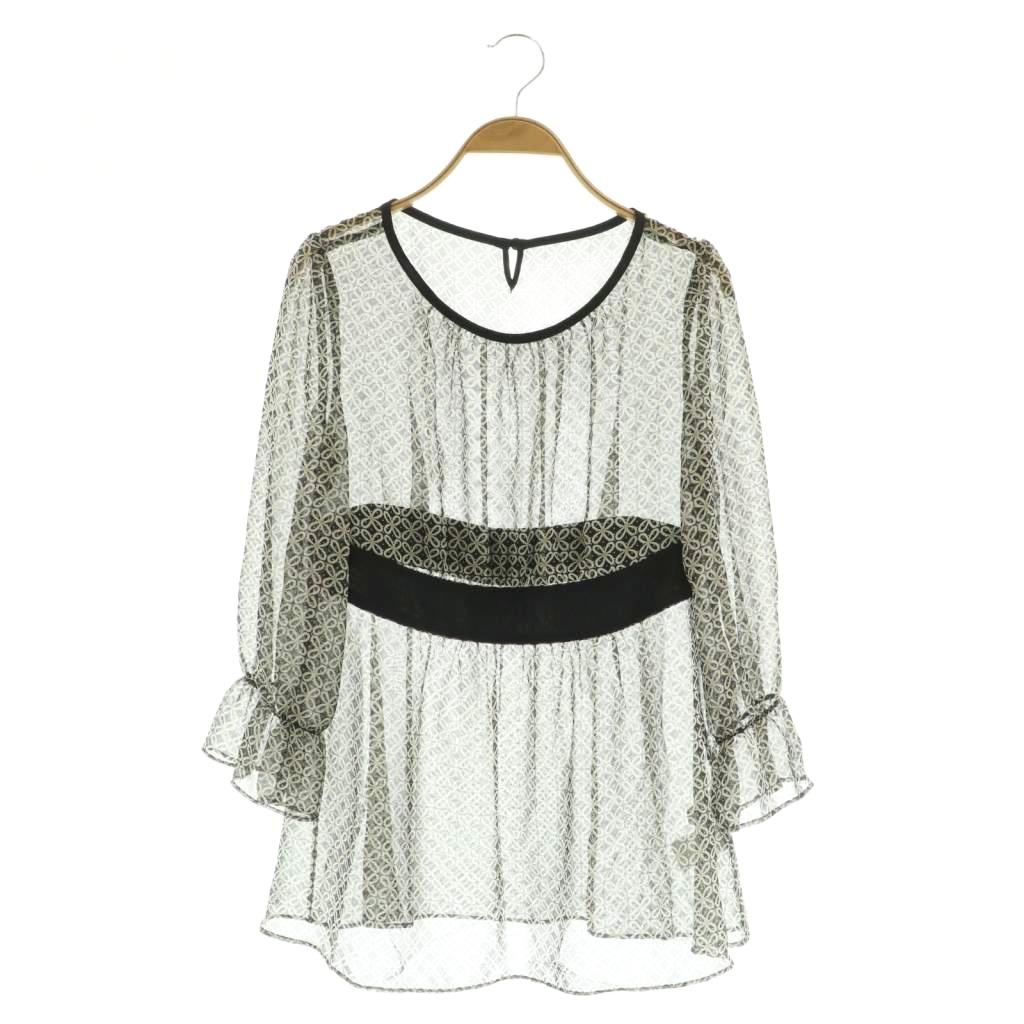 【中古】クレージュ courreges シフォンチュニック 総柄 七分袖 シースルー 38 ブラック /MY ■OS レディース 【ベクトル 古着】 260428