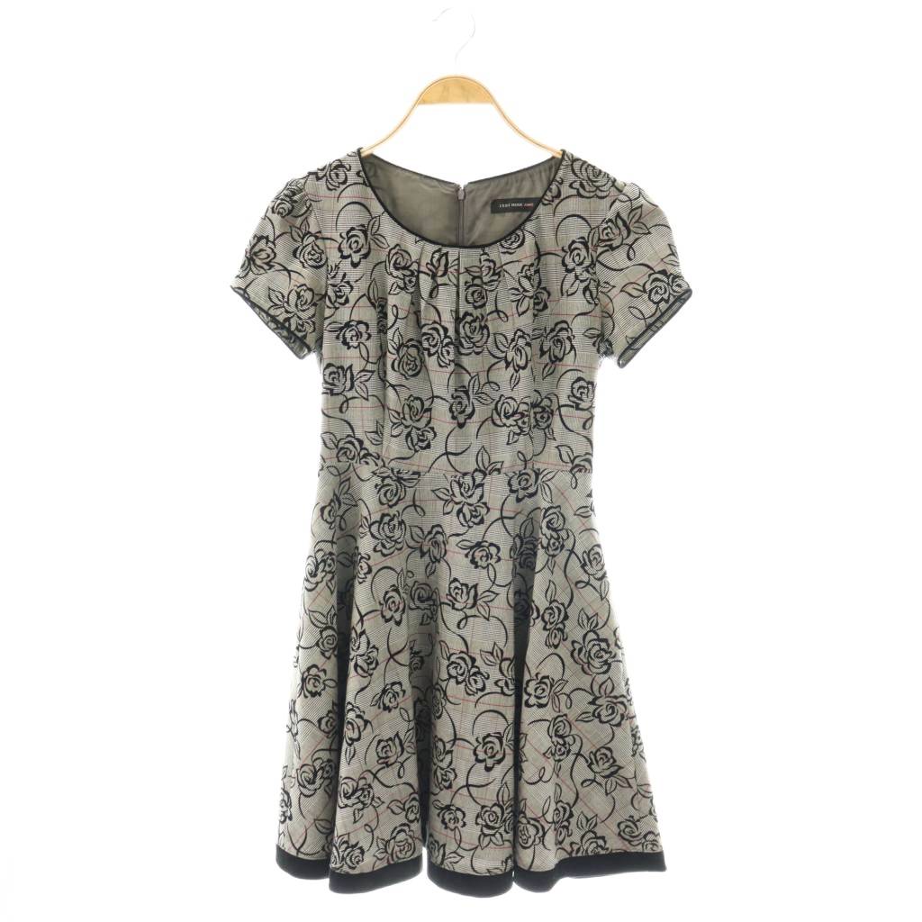 レストローズ L'EST ROSE AMIE ワンピース チェック フロッキー花柄 膝丈 半袖 MT グレー ブラック /HK ■OS レディース  260428