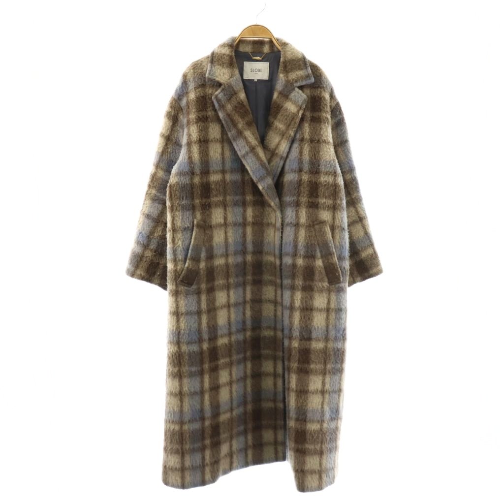 【中古】スローブ イエナ SLOBE IENA チェックロングコート アウター ウール混 オーバーサイズ 38 茶色 ブラウン /HS ■OS レディース 【ベクトル 古着】 260428