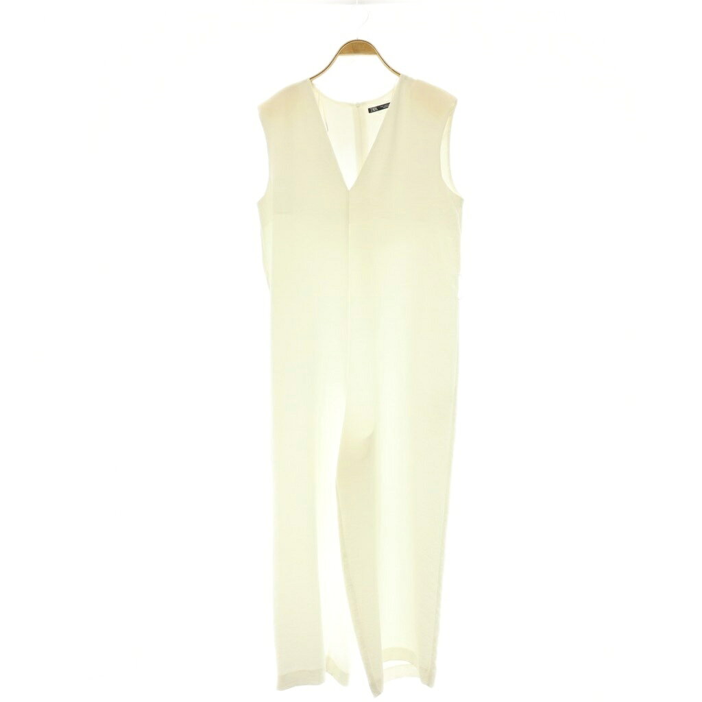 Rakuten - 【中古】ザラ ZARA オールインワン コンビネゾン Vネック EUR L 白 /CX ■OS レディース 【ベクトル 古着】 260518