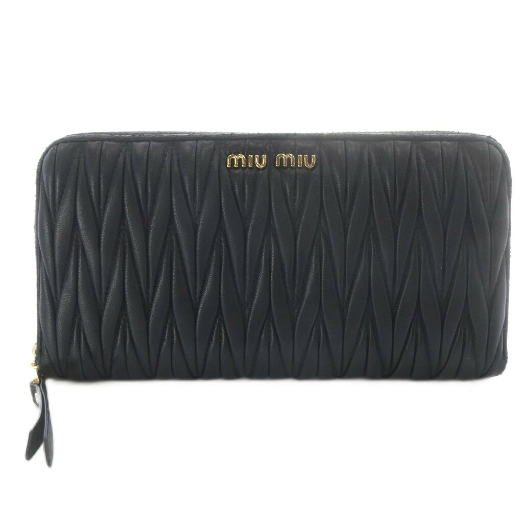 【中古】ミュウミュウ miumiu マテラッセ 長財布 ラウンドファスナー レザー ブラック /YO1 ■OH レディース 【ベクトル 古着】 260523