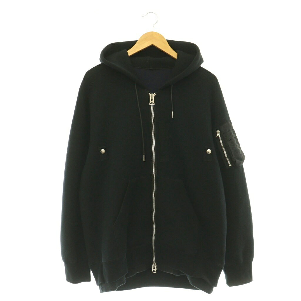 【中古】サカイ sacai 24-03335M Sponge Sweat x Nylon Twill Hoodie フーディージャケット ブルゾン パーカー スウェット 2 ブラック /ES ■OS ■SH メンズ 【ベクトル 古着】 260522