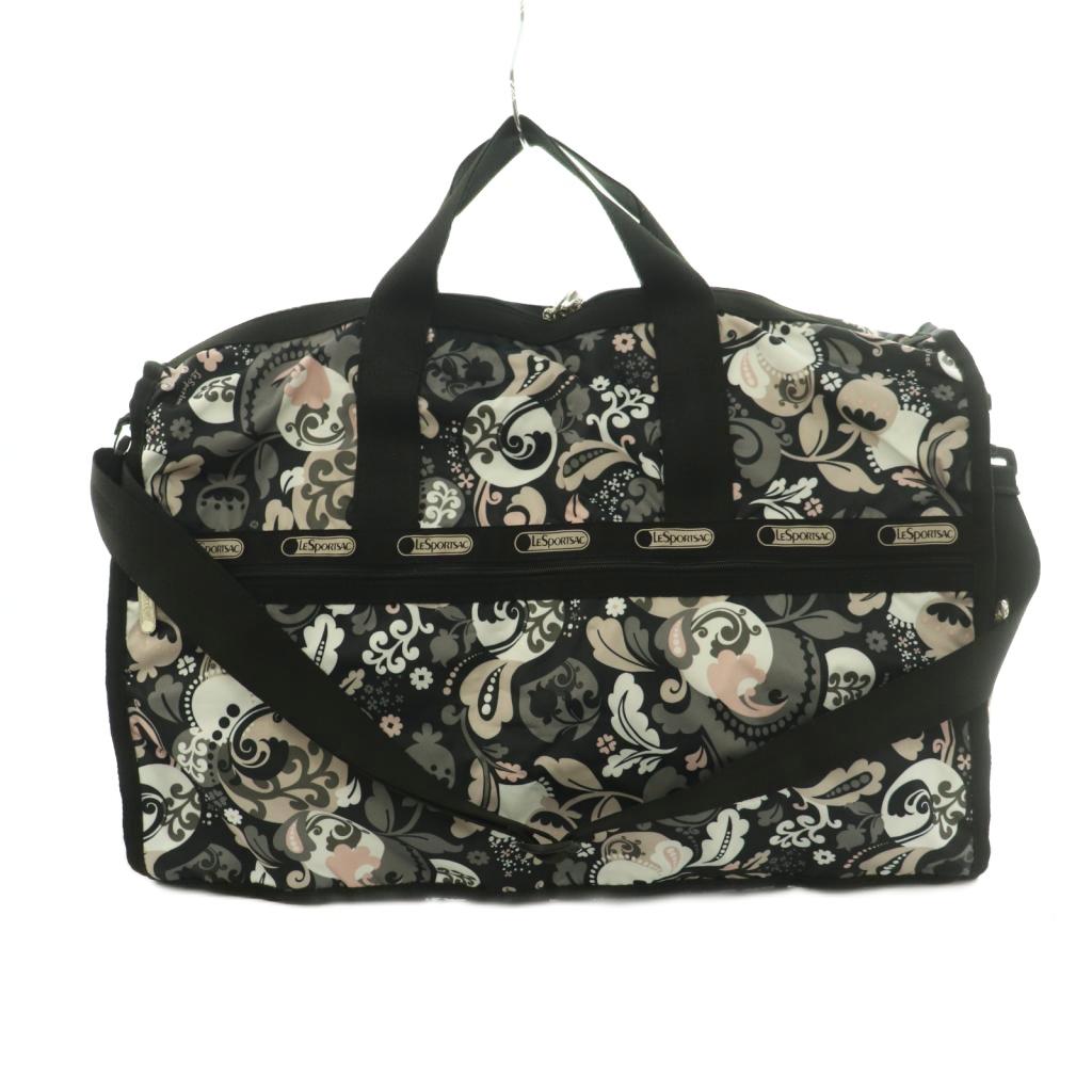 【中古】レスポートサック LesportSAC 2WAY ボストンバッグ ショルダーバッグ 総柄 黒 白 ピンク /MI ■OS レディース 【ベクトル 古着】 260521