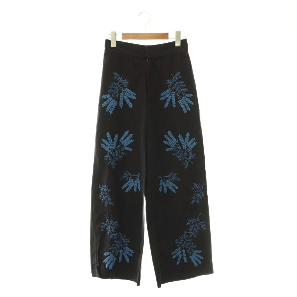 ヌキテパ NE QUITTEZ PAS! Cotton Linen Plants Embroidery Pants パンツ ストレート 刺繍 リネン混 S ネイビー ライトブルー /DO ■OS ■SH レディース  260602