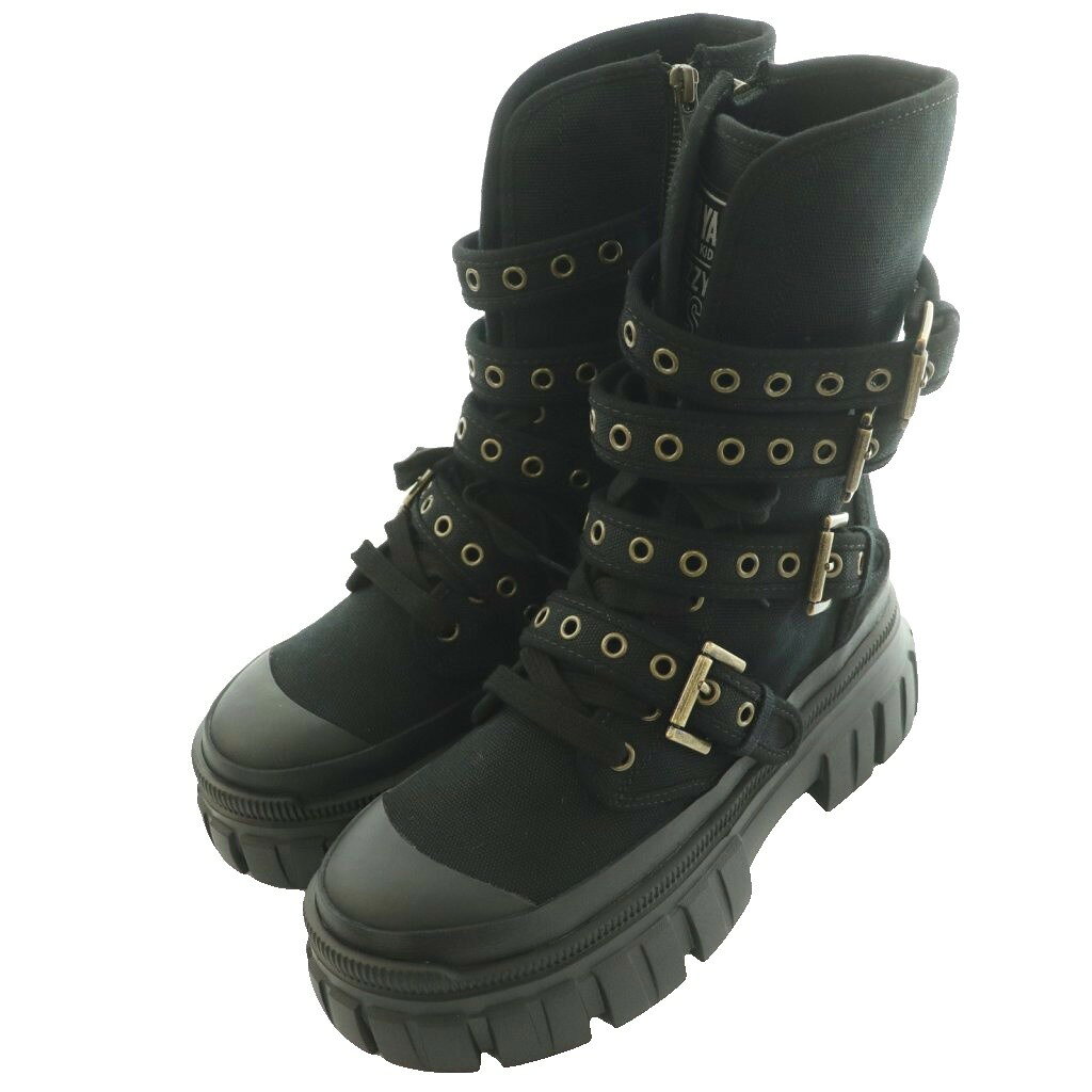 【中古】ヒステリックグラマー HYSTERIC GLAMOUR アイレットベルト EYELET BELT コンバットスニーカー ショートブーツ 25cm 黒 ブラック /SS ■OS レディース 【ベクトル 古着】 260606 2