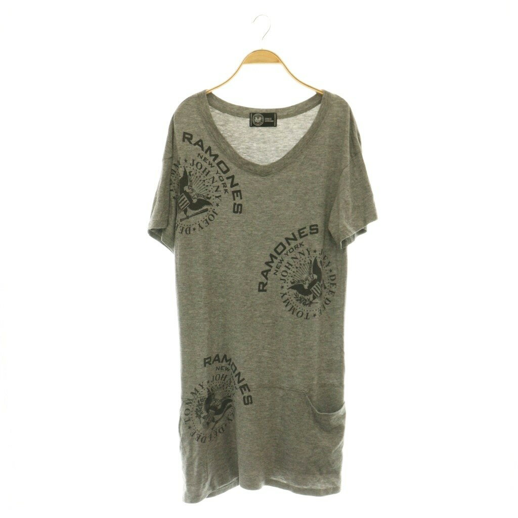 ヒステリックグラマー HYSTERIC GLAMOUR RAMONES カットソーワンピース 半袖 Vネック F グレー /MY ■OS レディース  260612
