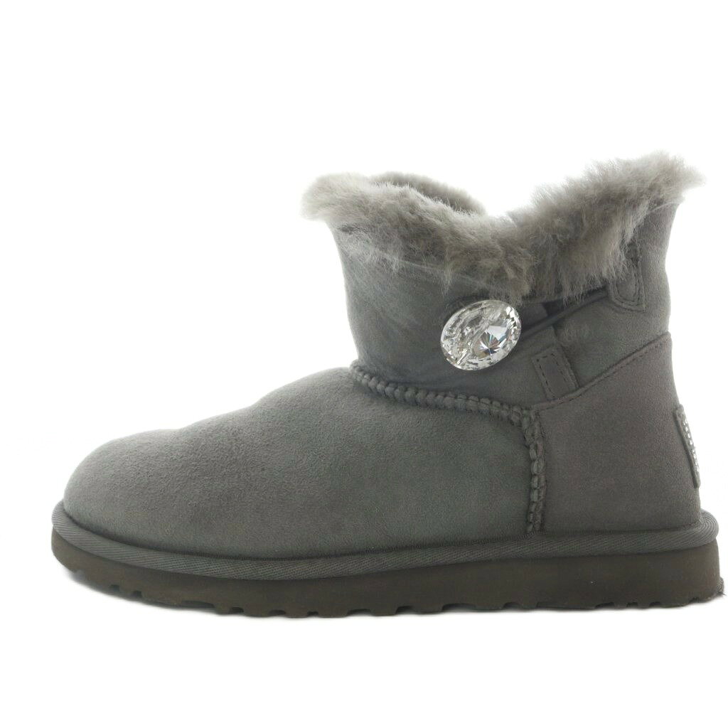 【中古】アグ オーストラリア UGG australia ミニベイリーボタン ブリング Mini Bailey Button Bling ムートンブーツ ショート フラット スエード US5 グレー 1003889 /YO19 レディース 【ベクトル 古着】 260623