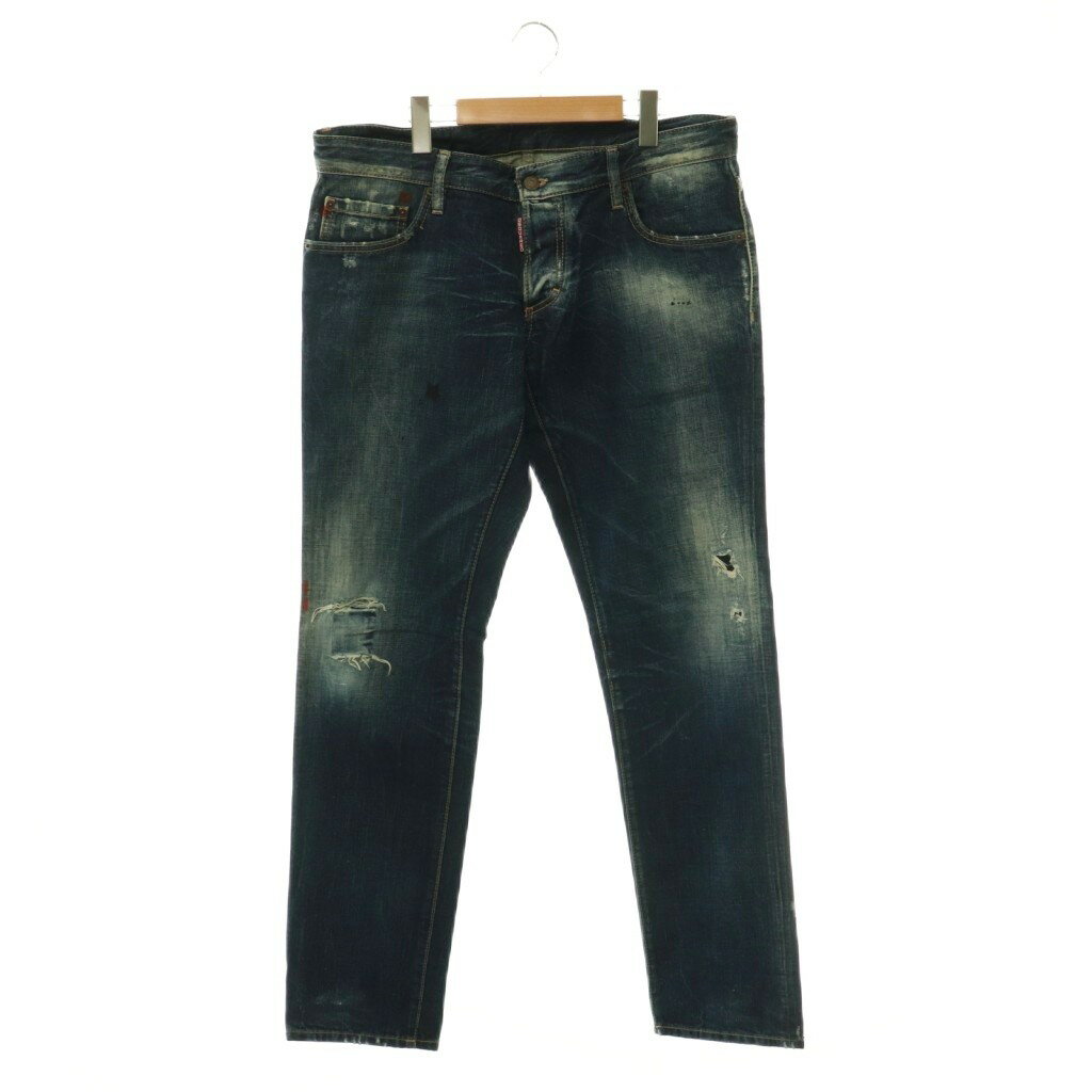 [Used] Dsquared2 Patch Distressed Denim Jeans Cotton Size 52 Indigo /SY ■OS Men's [Vector Used Clothing] 260618