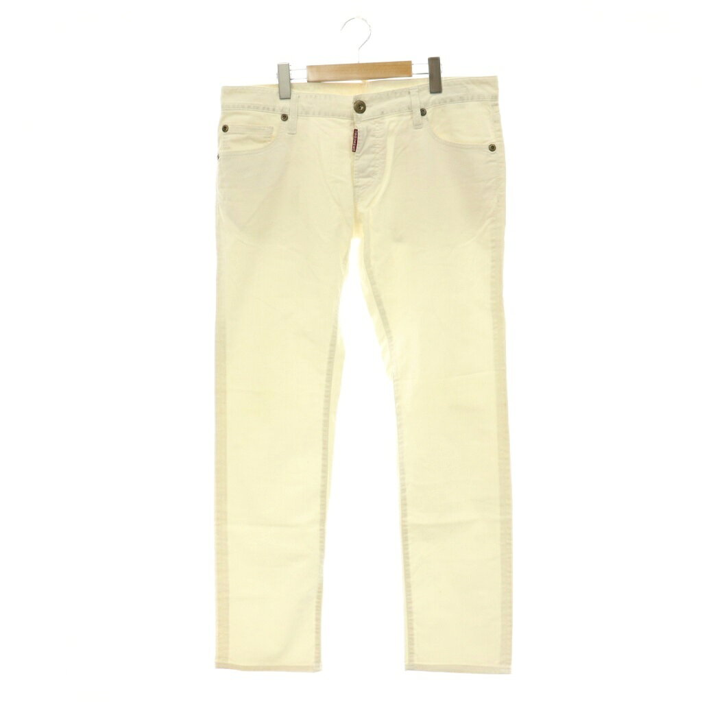 [Used] Dsquared2 Leather Patch Denim Jeans Tapered Button Fly Size 52 White /CX ■OS [Vector Used Clothing] 260618