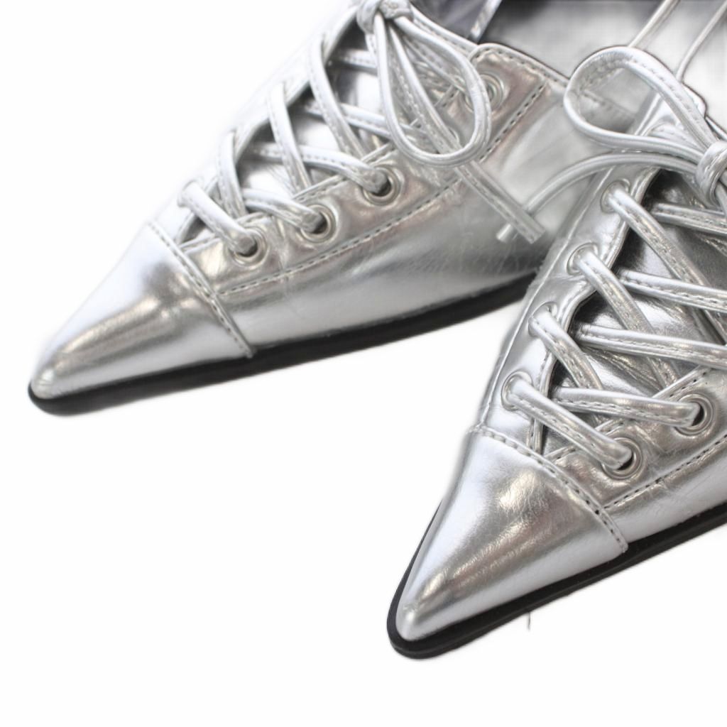【中古】メゾンスペシャル MAISON SPECIAL Lace Up Pointed Pumpsミュールパンプス レースアップポインテッドトゥパンプス 36 23cm シルバーカラー /RI ■OS レディース 【ベクトル 古着】 260616 - 3