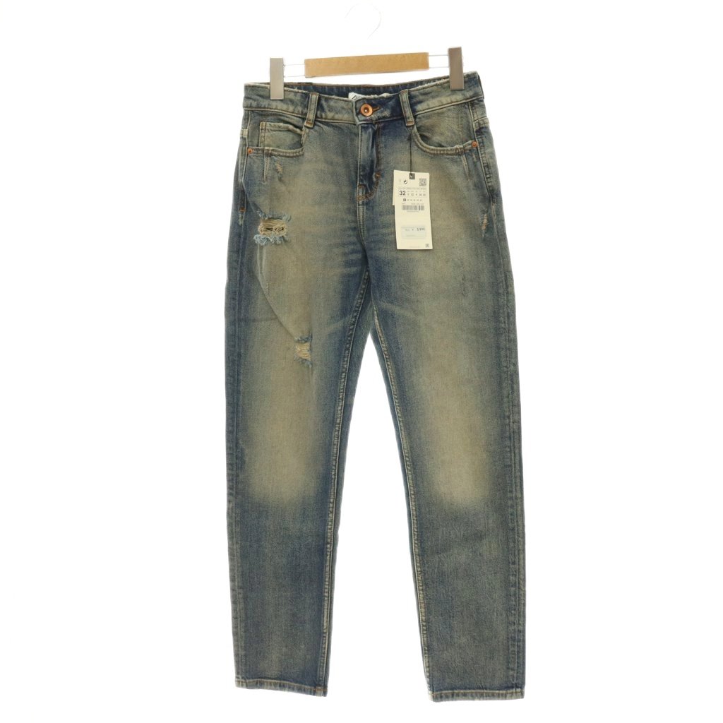 [Used] ZARA Distressed Tapered Denim Jeans EUR32 Indigo /CX ■OS ■SH Women's [Vector Used Clothing] 260617