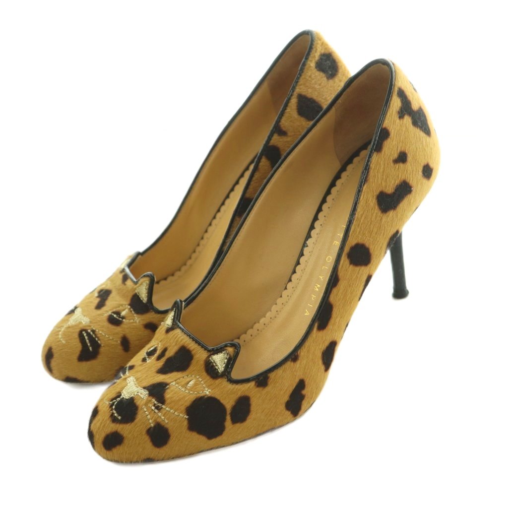 シャーロットオリンピア CHARLOTTE OLYMPIA Kitty パンプス ピンヒール レオパード柄 36 23.0-23.5cm ベージュ 黒 ブラック /MI ■OS レディース  260625