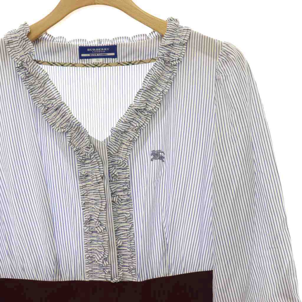 中古 バーバリーブルーレーベル BURBERRY BLUE LABEL ウエスト切替ワンピース フリル Vネック ストライプ 3 vectorpremium-19298848 ブランド古着ベクトルプレミアム店 サンプル画像3