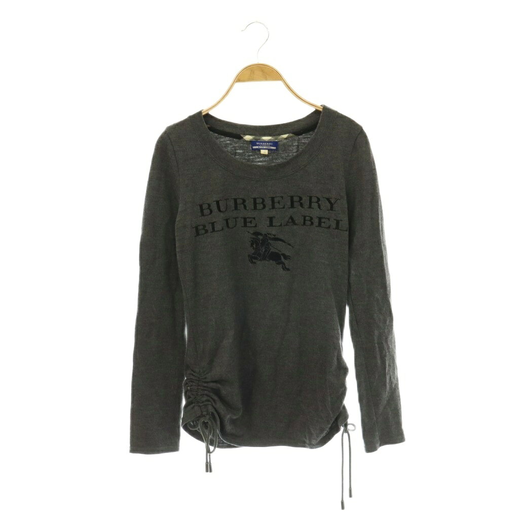 【中古】バーバリーブルーレーベル BURBERRY BLUE LABEL ロゴプリント シャーリング チュニック カットソー ウール 長袖 38 グレー /HS ■OS レディース 【ベクトル 古着】 260806