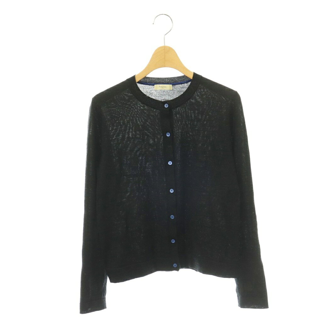 【中古】ポールスミス PAUL SMITH シャドードットニットカーディガン 長袖 クルーネック ウール M チャコールブラック ブルー /DO ■OS レディース 【ベクトル 古着】 260731