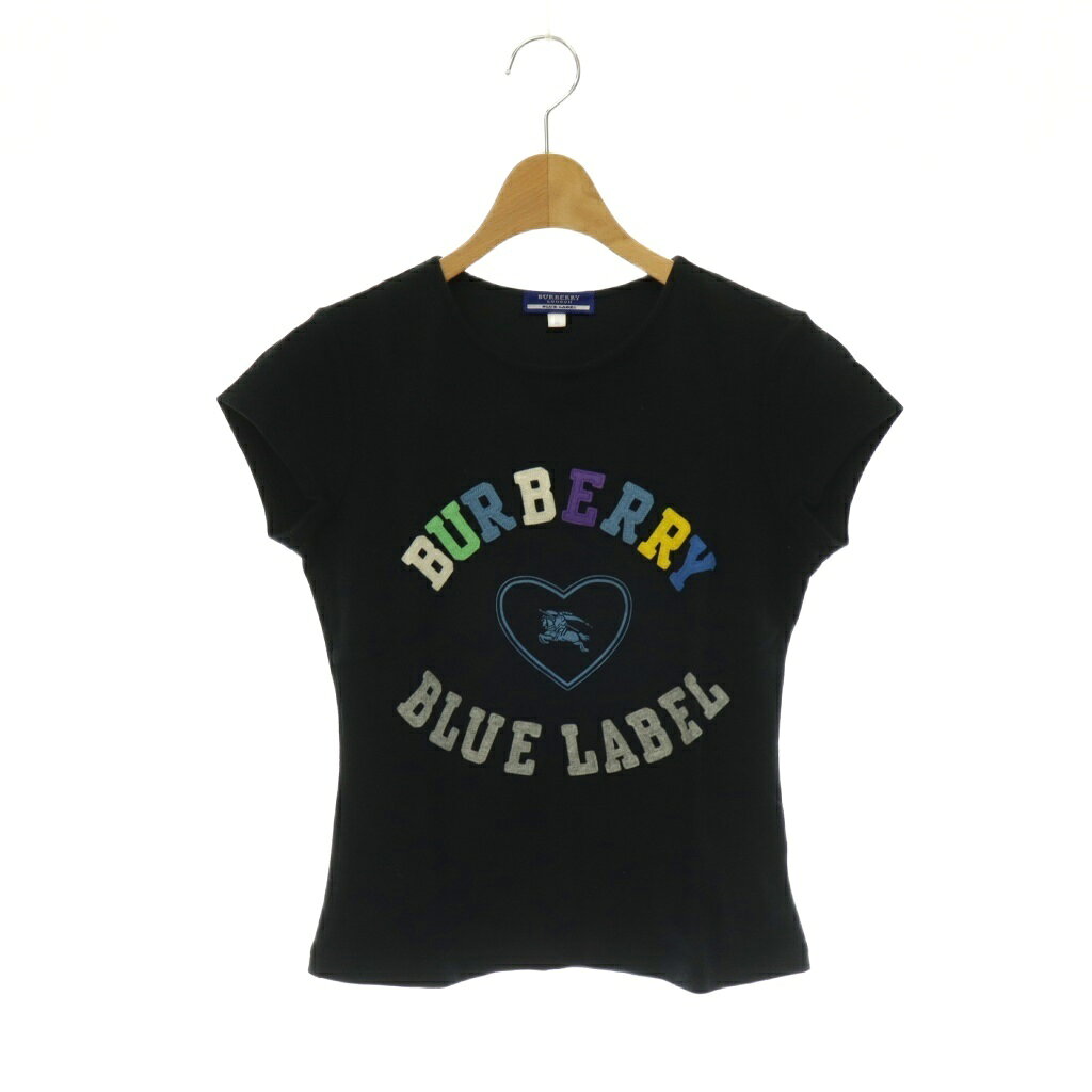 【中古】バーバリーブルーレーベル BURBERRY BLUE LABEL ロゴワッペン フレンチTシャツ カットソー 38 黒 ブラック /HS ■OS レディース 【ベクトル 古着】 260807
