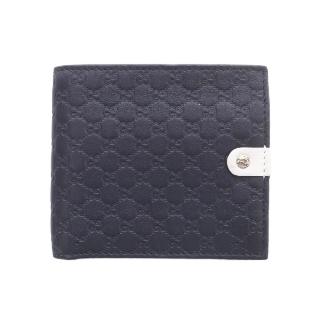 【中古】グッチ GUCCI マイクログッチシマ 二つ折り財布 ウォレット 小銭入れ 札入れ スナップボタン開閉 レザー ネイビー 赤 レッド 282023 /RI ■OS ■OH メンズ 【ベクトル 古着】 260826