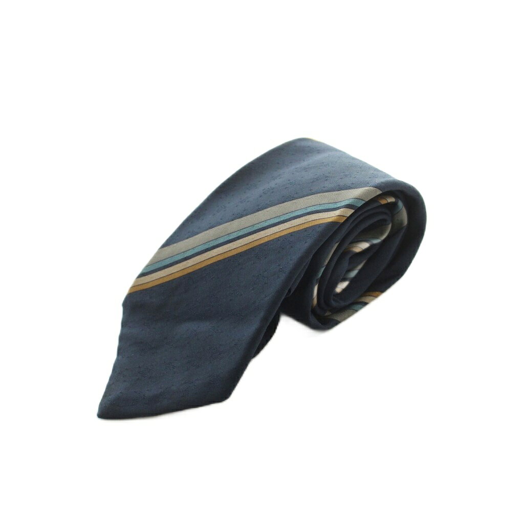 【中古】ランバン LANVIN ネクタイ レギュラータイ ストライプ柄 シルク 紺 ネイビ...