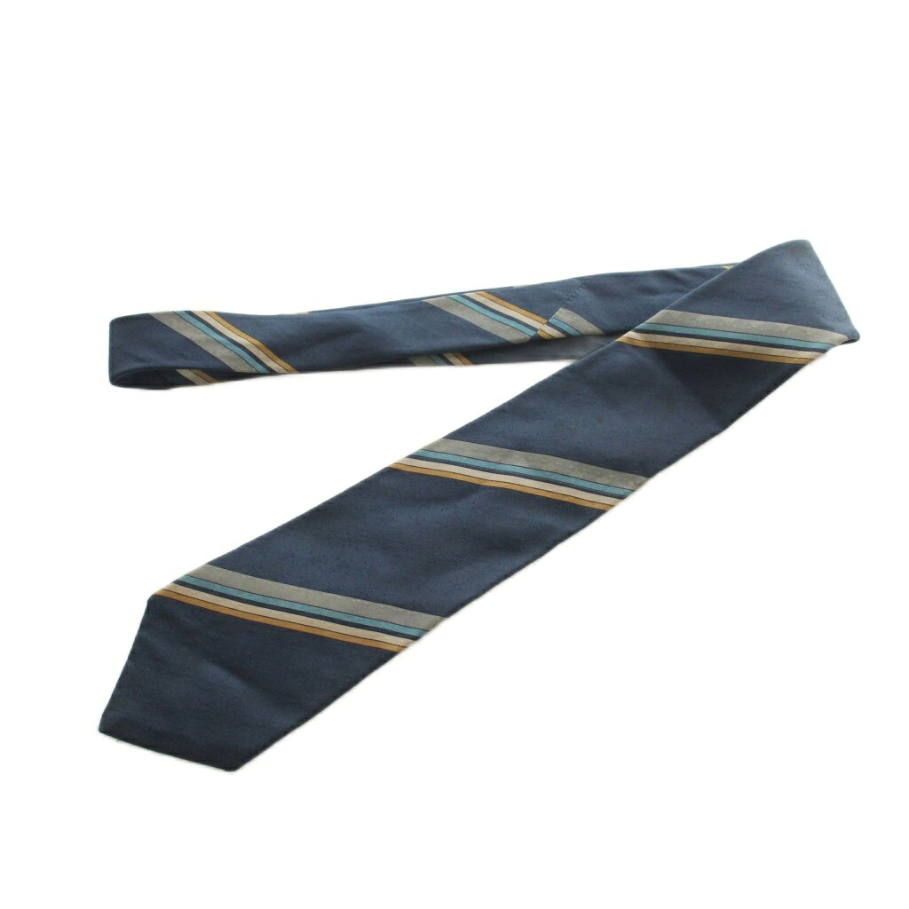 【中古】ランバン LANVIN ネクタイ レギュラータイ ストライプ柄 シルク 紺 ネイビ...