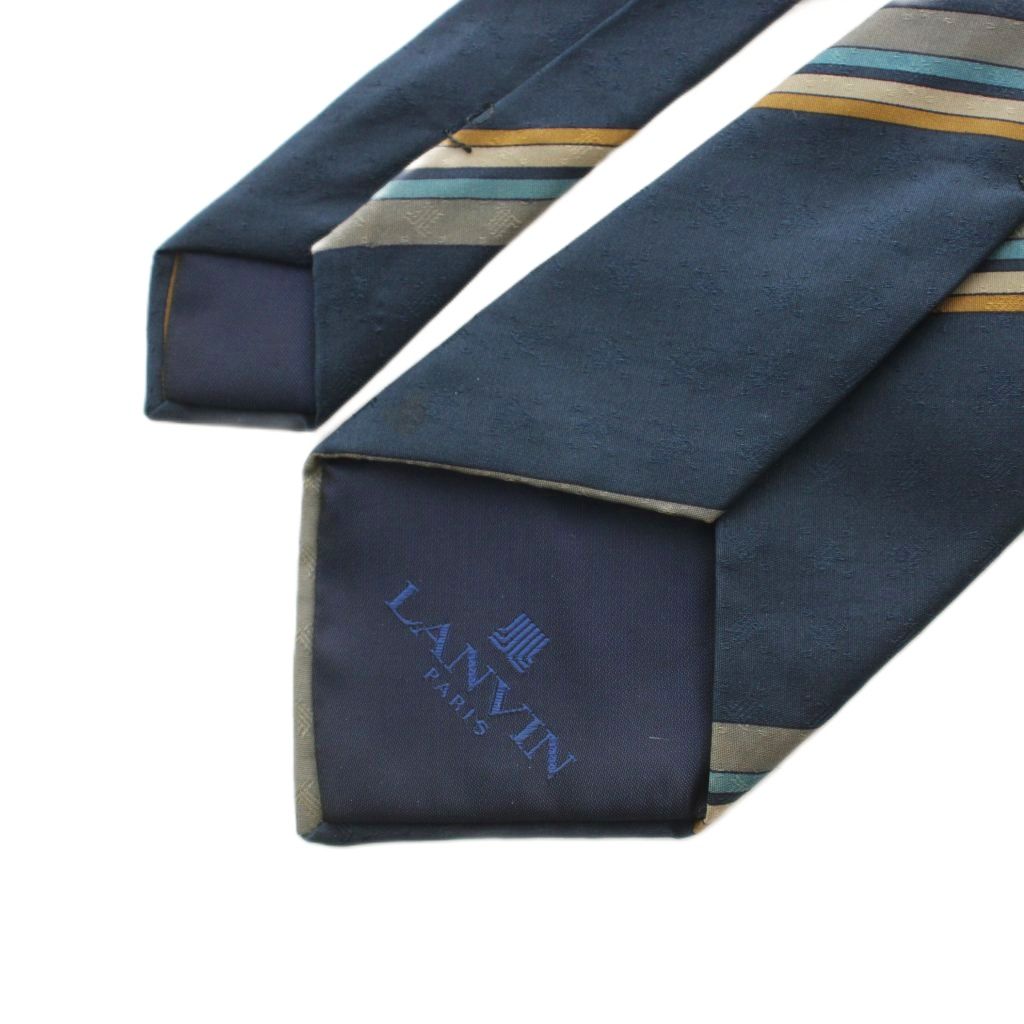 【中古】ランバン LANVIN ネクタイ レギュラータイ ストライプ柄 シルク 紺 ネイビ...