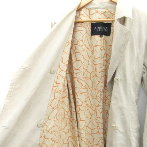 【中古】アペーナ APPENA トレンチコート スプリングコート ロング丈 リボンベルト付き スエード調 38 ベージュ /HO12 レディース 【ベクトル 古着】 221130