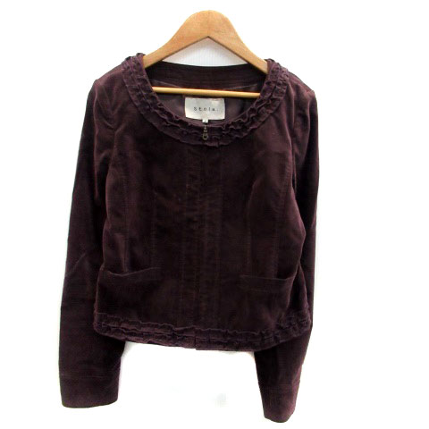 【中古】ストラ Stola. ノーカラージャケット ショート丈 フリル ベルベット 38 紫 パープル /HO22 レディース 【ベクトル 古着】 230214 【中古】ストラ Stola. ノーカラージャケット ショート丈 フリル ベルベット 38 紫 パープル /HO22 レディース 【ベクトル 古着】 230214