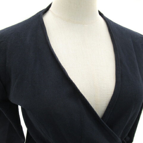 【中古】B&Y ユナイテッドアローズ BEAUTY&YOUTH ビューティー&ユース ニット カットソー 七分袖 カシュクール 無地 紺 ネイビー /YK35 レディース 【ベクトル 古着】 230201