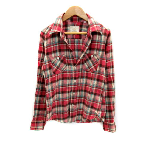 【中古】フェアファクス FAIRFAX カジュアルシャツ オープンカラー 長袖 チェック柄 マルチカラー 赤 ..