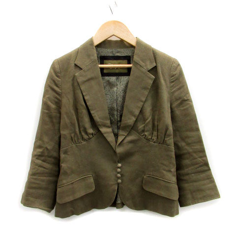 【中古】ナンフェア nymphea テーラードジャケット ミドル丈 総裏地 シングルボタン リネン カーキ /MS40 レディース 【ベクトル 古着】 230216