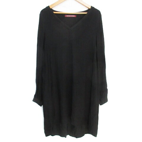 【中古】コントワーデコトニエ COMPTOIR DES COTONNIERS フレアワンピース 薄手 ひざ丈 長袖 Vネック 切替 透け感 無地 36 黒 ブラック /FF10 レディース 【ベクトル 古着】 230404