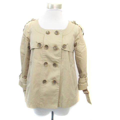 【中古】ジルスチュアート JILL STUART ノーカラージャケット ショート丈 七分袖 S ベージュ /HO36 レディース 【ベクトル 古着】 230410